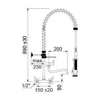 Sprchová hlavice GEV Sprcha na nádobí, nástěnná baterie, keramický ventil 1/2" 90°