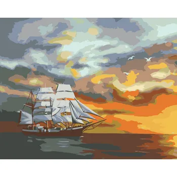 ZUTY Malování podle čísel - VELKÁ PLACHETNICE PO SOUMRAKU (D. RUSTY RUST) Rozměr: 40x50 cm, Rámování: bez rámu a bez vypnutí plátna