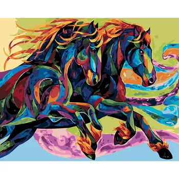 ZUTY Malování podle čísel - BAREVNÍ BĚŽÍCÍ KONĚ Rozměr: 40x50 cm, Rámování: bez rámu a bez vypnutí plátna