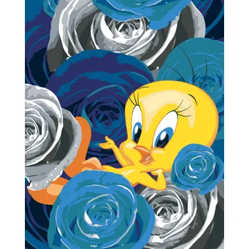 ZUTY Malování podle čísel - TWEETY A RŮŽE (LOONEY TUNES) Rozměr: 40x50 cm, Rámování: bez rámu a bez vypnutí plátna