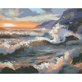 ZUTY Malování podle čísel - VLNY A ZÁPAD SLUNCE (D. RUSTY RUST) Rozměr: 40x50 cm, Rámování: bez rámu a bez vypnutí plátna