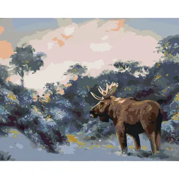 ZUTY Malování podle čísel - LOS V ZIMĚ 3 (D. RUSTY RUST) Rozměr: 40x50 cm, Rámování: bez rámu a bez vypnutí plátna