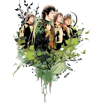 ZUTY Malování podle čísel - MALOVANÝ FRODO A HOBITI (PÁN PRSTENŮ) Rozměr: 40x50 cm, Rámování: bez rámu a bez vypnutí plátna