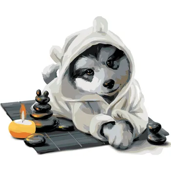 ZUTY Malování podle čísel - HUSKY RELAXUJE Rozměr: 40x50 cm, Rámování: bez rámu a bez vypnutí plátna