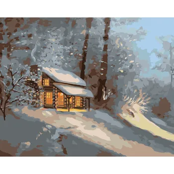 ZUTY Malování podle čísel - ZASNĚŽENÝ SRUB V LESE 2 (D. RUSTY RUST) Rozměr: 40x50 cm, Rámování: bez rámu a bez vypnutí plátna