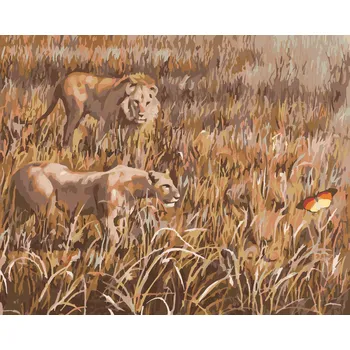 ZUTY Malování podle čísel - LEV NA LOVU (D. RUSTY RUST) Rozměr: 40x50 cm, Rámování: bez rámu a bez vypnutí plátna