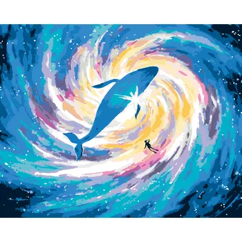 ZUTY Malování podle čísel - POTÁPĚNÍ S VELRYBOU VE VESMÍRU Rozměr: 40x50 cm, Rámování: bez rámu a bez vypnutí plátna