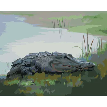 Hračka ZUTY Malování podle čísel - ALIGÁTOR LEŽÍCÍ U VODY VI (D. RUSTY RUST) Rozměr: 40x50 cm, Rámování: bez rámu a bez vypnutí plátna