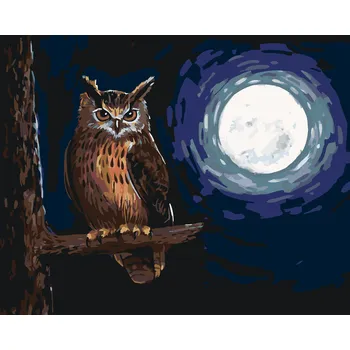 ZUTY Malování podle čísel - SOVA A SVIT MĚSÍCEv Rozměr: 40x50 cm, Rámování: bez rámu a bez vypnutí plátna