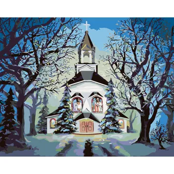 ZUTY Malování podle čísel - KOSTEL V ZIMĚ (D. RUSTY RUST) Rozměr: 40x50 cm, Rámování: bez rámu a bez vypnutí plátna