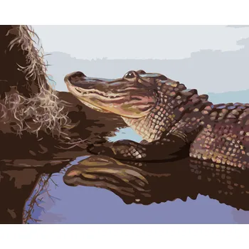 ZUTY Malování podle čísel - ALIGÁTOR U KMENE VE VODĚ (D. RUSTY RUST) Rozměr: 40x50 cm, Rámování: bez rámu a bez vypnutí plátna