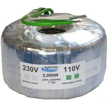 Měnič napětí Trafo toroidní 230V/110V 2000W oddělené vinutí (Trafo toroidní 2.000W oddělené vinutí)