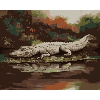 ZUTY Malování podle čísel - ALIGÁTOR LEŽÍCÍ U VODY VII (D. RUSTY RUST) Rozměr: 40x50 cm, Rámování: vypnuté plátno na rám