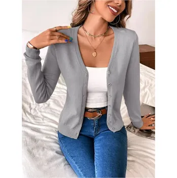 Dámský svetr Kašmírový dámský svetřík na knoflíčky Barva: Šedá, Velikost: S