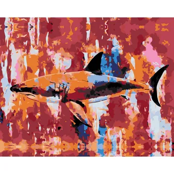 Hračka ZUTY Malování podle čísel - ŽRALOK NA ABSTRAKTNÍM POZADÍ Rozměr: 40x50 cm, Rámování: bez rámu a bez vypnutí plátna