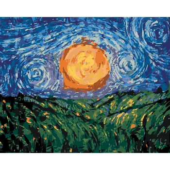 ZUTY Malování podle čísel - SLUNCE NA OBLOZE PODLE VAN GOGHA Rozměr: 40x50 cm, Rámování: bez rámu a bez vypnutí plátna