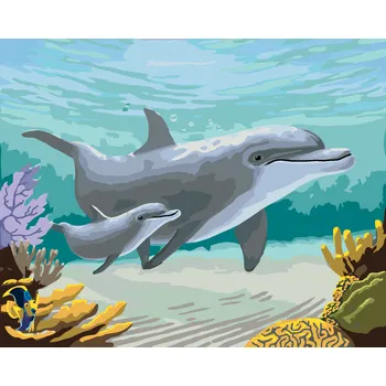 ZUTY Malování podle čísel - DELFÍNI A KORÁLY (ROBERT JOHNSON) Rozměr: 40x50 cm, Rámování: bez rámu a bez vypnutí plátna
