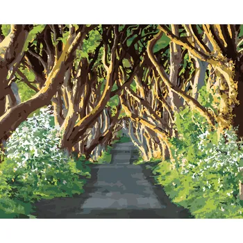 ZUTY Malování podle čísel - CESTA OBKLOPENÁ STROMY (TED DAVIS) Rozměr: 40x50 cm, Rámování: bez rámu a bez vypnutí plátna