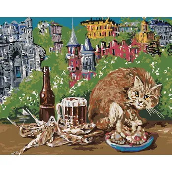 ZUTY Malování podle čísel - KOČKA S JÍDLEM NA STOLE Rozměr: 40x50 cm, Rámování: bez rámu a bez vypnutí plátna