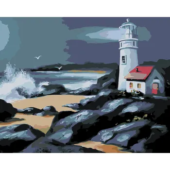 ZUTY Malování podle čísel - MAJÁK U POBŘEŽÍ (D. RUSTY RUST) Rozměr: 40x50 cm, Rámování: bez rámu a bez vypnutí plátna