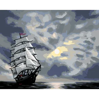 ZUTY Malování podle čísel - PLACHETNICE PLUJÍCÍ PO MOŘI PO SOUMRAKU (D. RUSTY RUST) Rozměr: 40x50 cm, Rámování: bez rámu a bez vypnutí plátna
