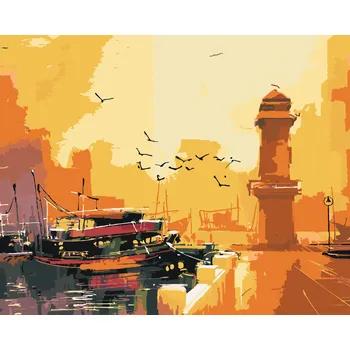 ZUTY Malování podle čísel - ZÁPAD SLUNCE NAD MAJÁKEM II Rozměr: 40x50 cm, Rámování: bez rámu a bez vypnutí plátna