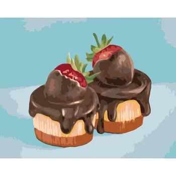 ZUTY Malování podle čísel - DORTÍK S JAHODOU A ČOKOLÁDOVOU POLEVOU (MYROSLAVA VOLOSCHUK) Rozměr: 40x50 cm, Rámování: bez rámu a bez vypnutí plátna