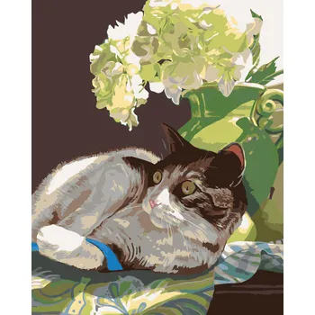 ZUTY Malování podle čísel - LEŽÍCÍ KOCOUR POD KVĚTINOU (MARDELL SCHUSTER) Rozměr: 40x50 cm, Rámování: bez rámu a bez vypnutí plátna