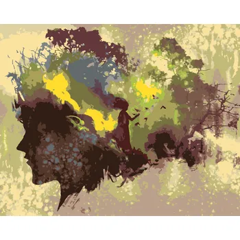 ZUTY Malování podle čísel - SILUETA ŽENY V LESE Rozměr: 40x50 cm, Rámování: bez rámu a bez vypnutí plátna