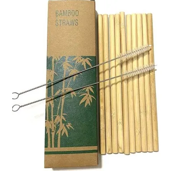 Bambusová brčka | ekologická brčka s kartáčkem, 10 ks - 10 ks rovných v krabičce