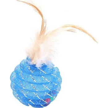 Hračka pro kočku Míček pro kočky | kočičí hračka s peříčkem - Modrá