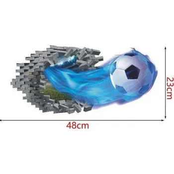 Samolepící dekorace 3D dětská tapeta | nálepka na zeď - Fotbalový míč proráží zeď