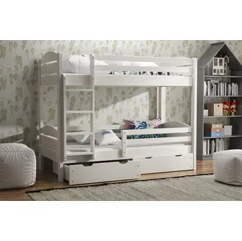 Dětská postel Patrová postel Petr BIS 90x200 cm bílá + rošty a šuplíky ZDARMA masiv smrk