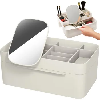 Organizér na kosmetiku Verk Organizér na kosmetiku se zásuvkou a zrcadlem 30 x 18,5 x 12,5 cm bílý