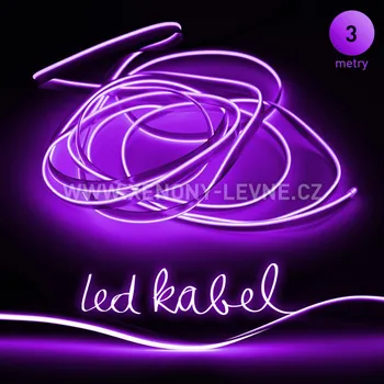 LED páska Svítící elektrický drát - kabel, 3m, barva fialová 12V (Svítící kabel, barva fialová, délka 3m)