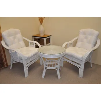 Zahradní sestava Ratanová sedací souprava Rio De Janeiro 2+1 bílá polstry bílé