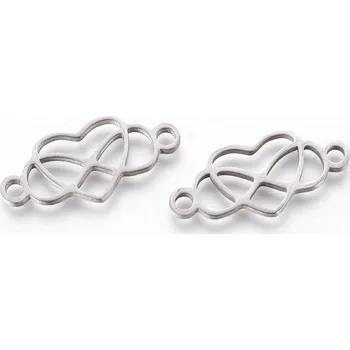 Dětské navlékací korálky Pro Háčkování Mezidíl nekonečno propletené se srdcem 22 x 10 mm ocel