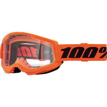 Motocyklové brýle Dětské motokrosové brýle 100% STRATA 2 JUNIOR NEON ORANŽOVÉ čirý objektiv (Juniorské motokrosové brýle s čirým objektivem )