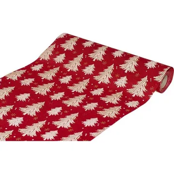 Vánoční dekorace Paper Design Běhoun na stůl 28cm x 2,7m červený, Vánoční stromky
