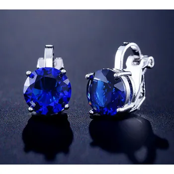 Náušnice B-TOP Náušnice klipsy MODRÁ PECKA - bílé pozlacení