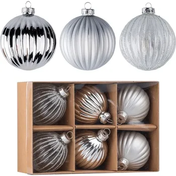 Vánoční ozdoba Koule sklo 6ks 60mm na stromeček mix, čirá s glitrem, stříbrná, šedá