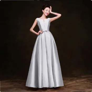 Dámské šaty Dlouhé dámské saténové šaty na ples nebo pro družičku Barva: Stříbrná, Velikost US: 8