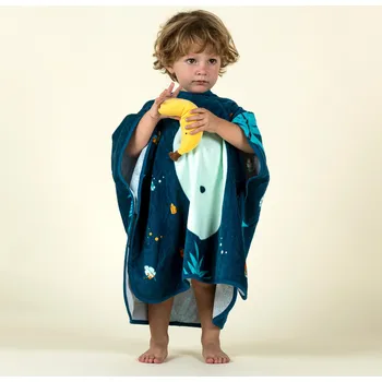 DECATHLON Dětské bavlněné pončo opice tmavě modré 3-5 LET MODRÁ