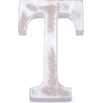Dřevěná písmena abecedy vintage - 19 "T" bílá přírodní