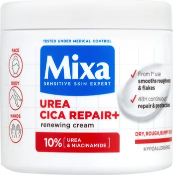 Tělový krém Mixa Urea Cica Repair+ Renewing Cream regenerační tělový krém pro suchou a hrubou pokožku 400 ml