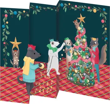 Roger la Borde Animal Crackers Tri-Fold vánoční přání v sadě 5 ks