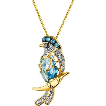 Přívěsek Zlatý přívěsek s diamanty a topazy - pták - ryzost 585 - 214.177