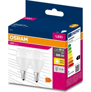 Žárovka 2PAK LED žárovka E14 P45 7W = 60W 806lm 2700K Warm 200° OSRAM VALUE