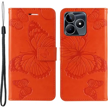Pouzdro na mobilní telefon Big Butterfly knížkové pouzdro na Realme C51/C53 - oranžové