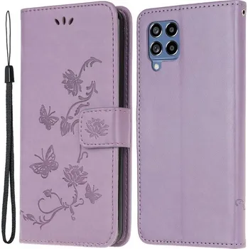 Pouzdro na mobilní telefon Flower PU kožené peněženkové pouzdro na mobil Samsung Galaxy M53 5G - světlefialové